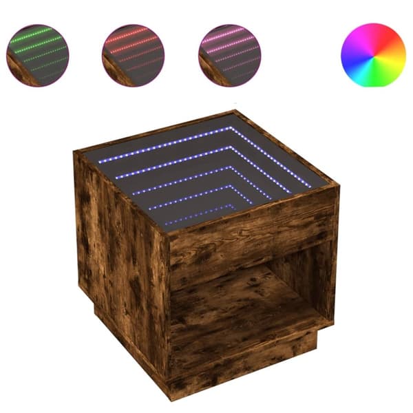 vidaXL sengebord med Infinity LED-lys 50x50x50 cm røget egetræsfarve