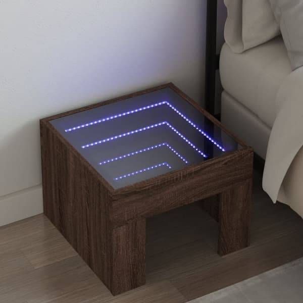 vidaXL sengebord med Infinity LED-lys 40x40x30 cm brun egetræsfarve
