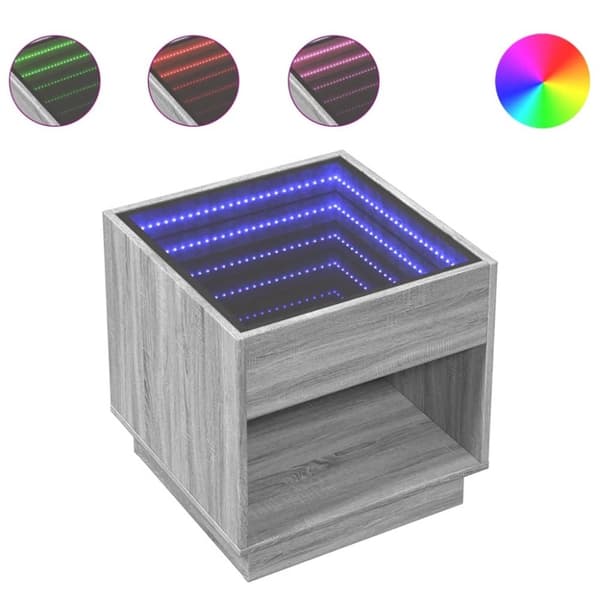 vidaXL sofabord med Infinity LED-lys 50x50x50 cm grå sonoma-eg