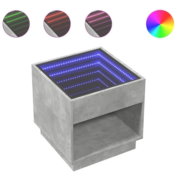 vidaXL sengebord med Infinity LED-lys 50x50x50 cm betongrå