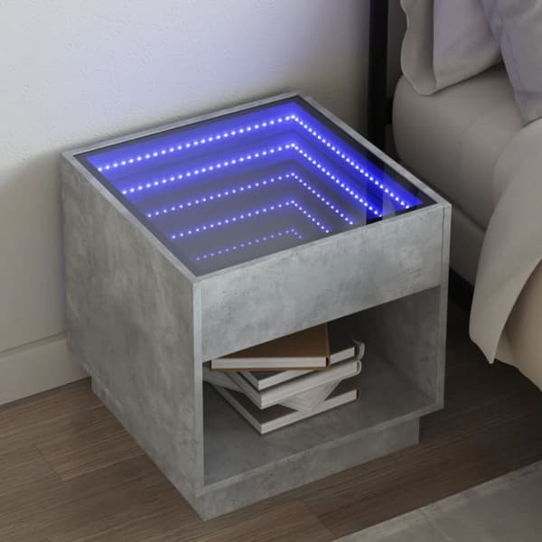 vidaXL sengebord med Infinity LED-lys 50x50x50 cm betongrå