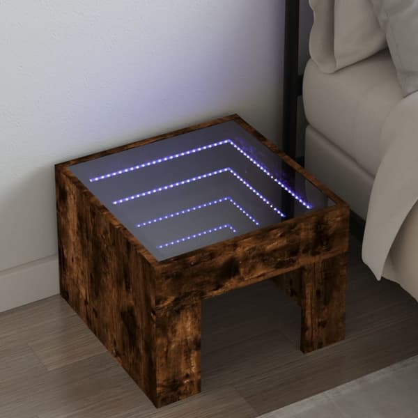 vidaXL sengebord med Infinity LED-lys 40x40x30 cm røget egetræsfarve