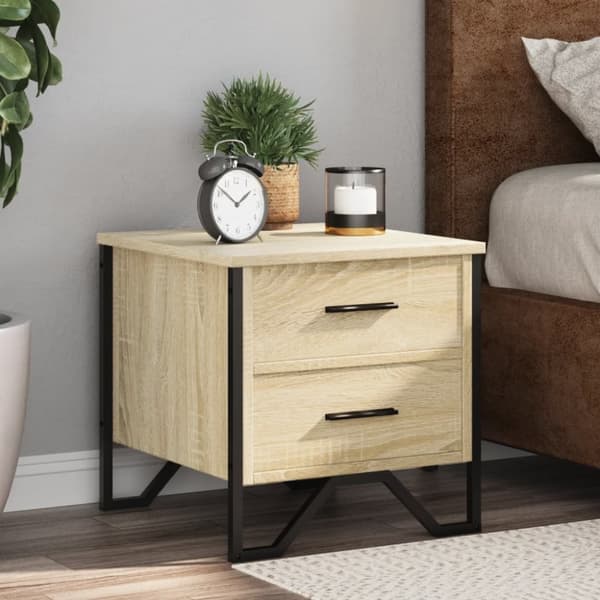 vidaXL sengeborde 2 stk. 40x41x40 cm konstrueret træ sonoma-eg