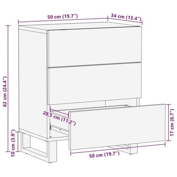vidaXL Nattbord 50x34x62 cm heltre mango