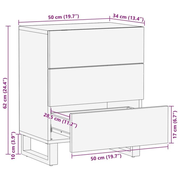 vidaXL sengebord 50x34x62 cm massivt mangotræ brun
