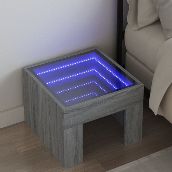 vidaXL sohvapöytä Infinity LED-valoilla harmaa Sonoma 40x40x30 cm