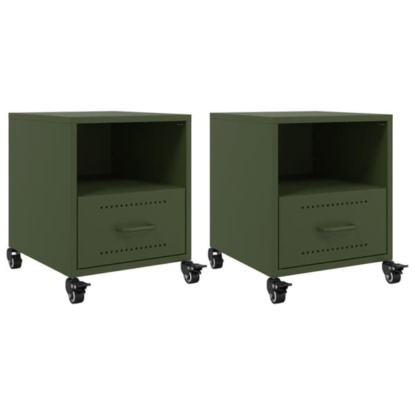 vidaXL sengeborde 2 stk. 36x39x43,5 cm stål olivengrøn