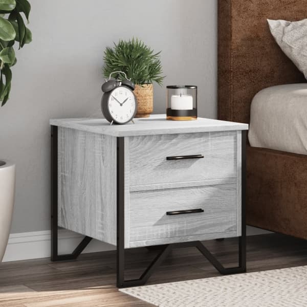 vidaXL sengeborde 2 stk. 40x41x40 cm konstrueret træ grå sonoma-eg