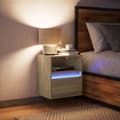 Miniatyrbilde 5 av 11: vidaXL Vegghengt nattbord med LED-lys sonoma eik
