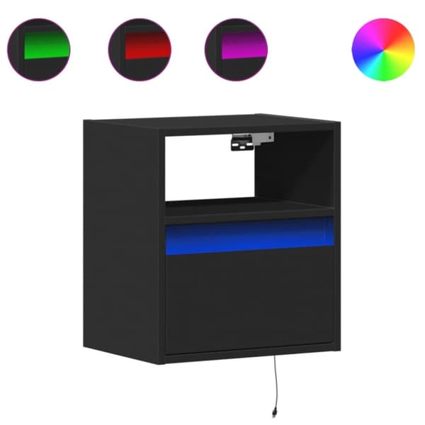 vidaXL Vegghengte nattbord med LED-lys 2 stk svart