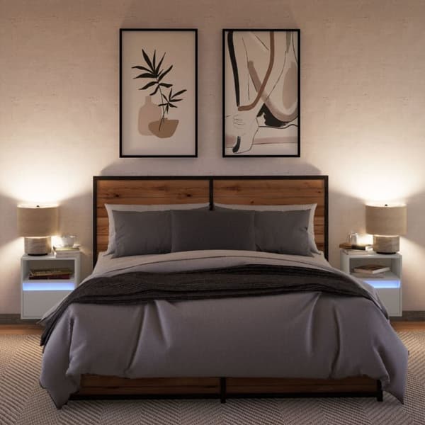 vidaXL Väggmonterade sängbord med LED-lampor 2 st vit