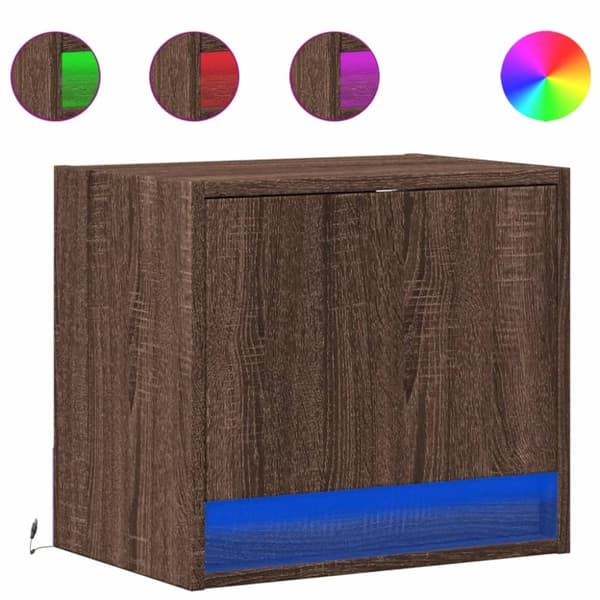 vidaXL Väggmonterat sängbord med LED ljusbrun ek