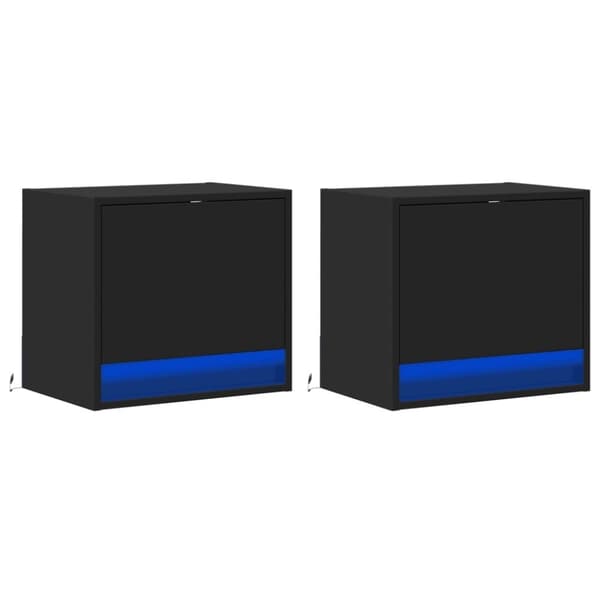 vidaXL Väggmonterade sängbord med LED-lampor 2 st svart