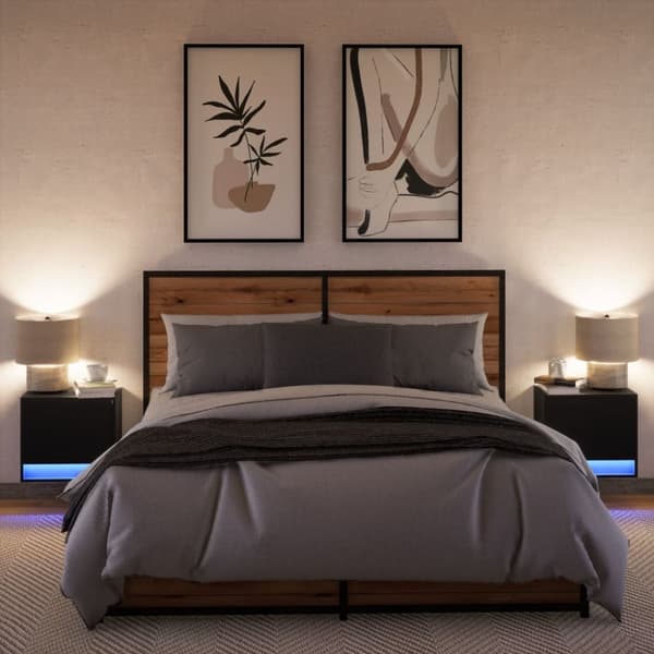 vidaXL Väggmonterade sängbord med LED-lampor 2 st svart