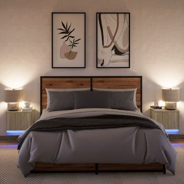 vidaXL Vegghengte nattbord med LED-lys 2 stk sonoma eik