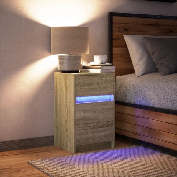 vidaXL sengebord med LED-lys konstrueret træ sonoma-eg