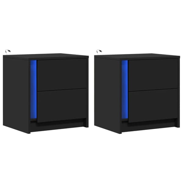 vidaXL Sängbord med LED-lampor 2 st svart konstruerat trä