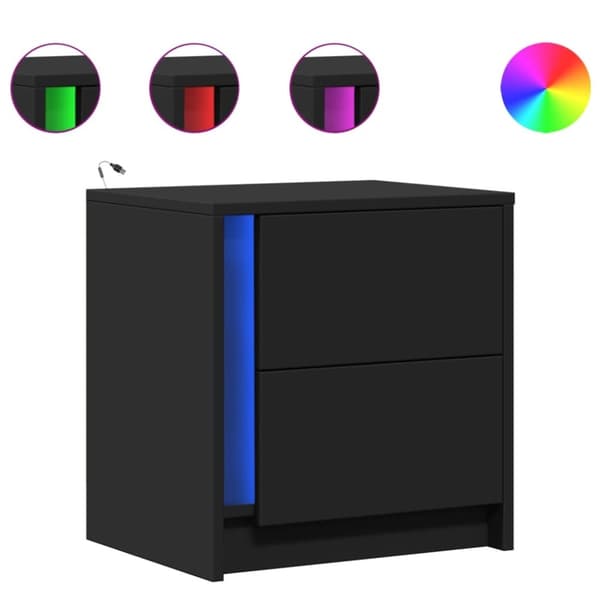 vidaXL Sängbord med LED-lampor 2 st svart konstruerat trä