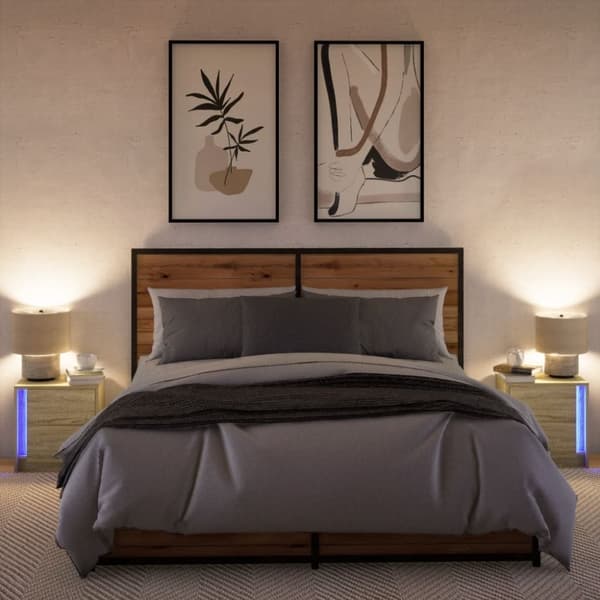 vidaXL sengeborde 2 stk. med LED-lys konstrueret træ sonoma-eg