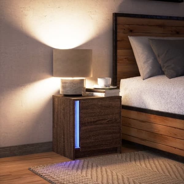 vidaXL Yöpöytä LED-valoilla ruskea tammi tekninen puu
