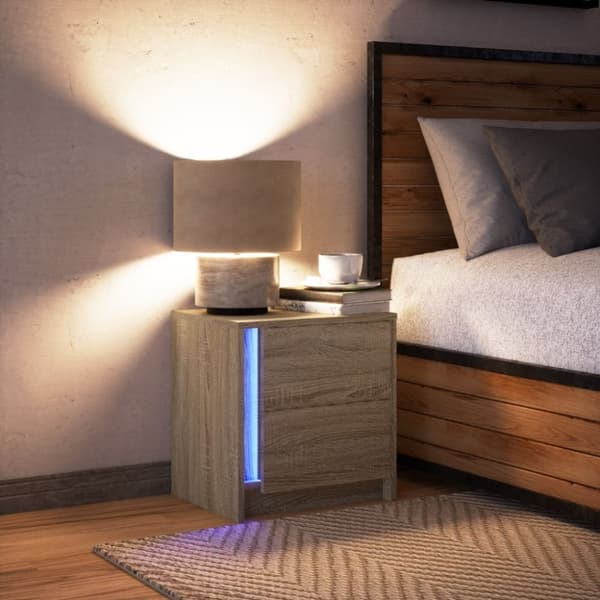 vidaXL Nattbord med LED sonoma eik konstruert tre