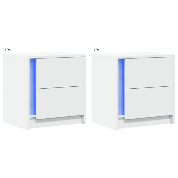 vidaXL Nattbord med LED 2 stk hvit konstruert tre
