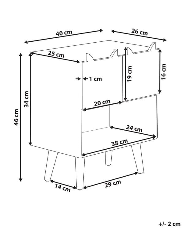 Nattbord Lyst tre MDF 46 x 40 x 26 cm 2 skuffer Dyremotiv Barnerom Sidebord
