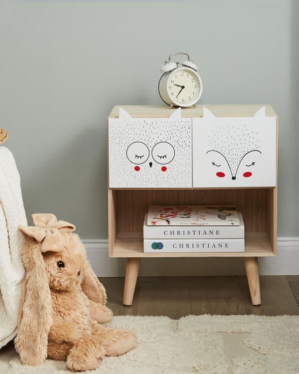 Nattbord Lyst tre MDF 46 x 40 x 26 cm 2 skuffer Dyremotiv Barnerom Sidebord