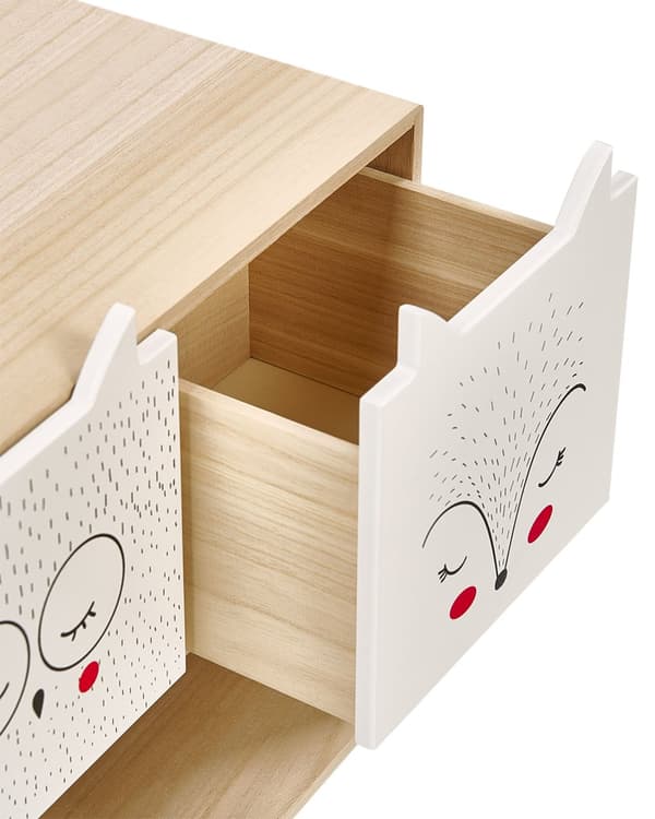 Nattbord Lyst tre MDF 46 x 40 x 26 cm 2 skuffer Dyremotiv Barnerom Sidebord