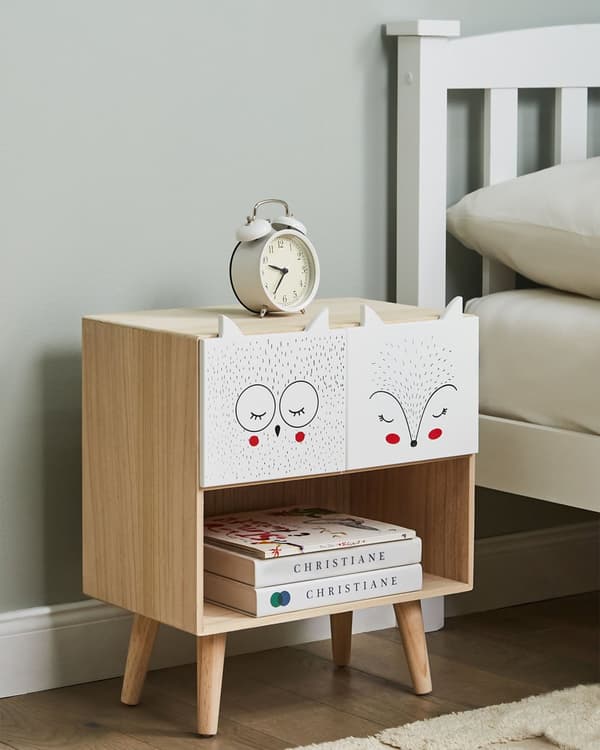 Nattbord Lyst tre MDF 46 x 40 x 26 cm 2 skuffer Dyremotiv Barnerom Sidebord