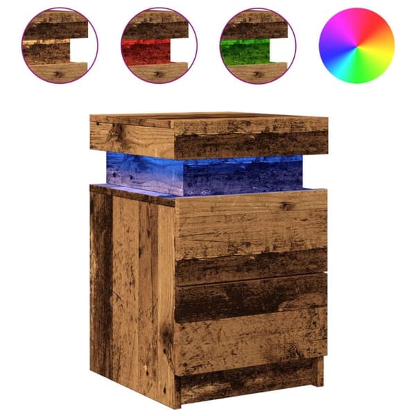 vidaXL sengebord 35x39x55 cm LED-lys konstrueret træ gammelt trælook