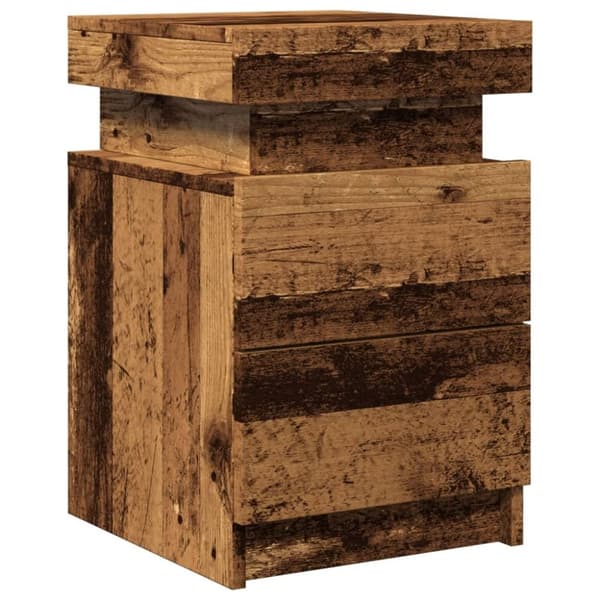 vidaXL sengebord 35x39x55 cm LED-lys konstrueret træ gammelt trælook