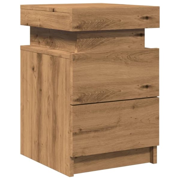 vidaXL Yöpöytä LED-valoilla artesaani tammi 35x39x55 cm tekninen puu