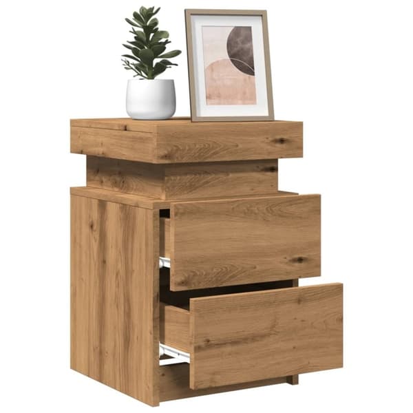 vidaXL Yöpöytä LED-valoilla artesaani tammi 35x39x55 cm tekninen puu