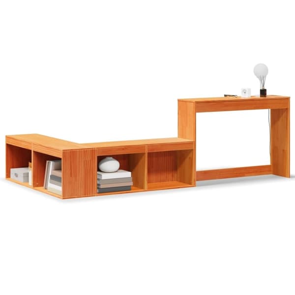 vidaXL sengebord med skrivebord 222x107x75 cm massivt fyrretræ