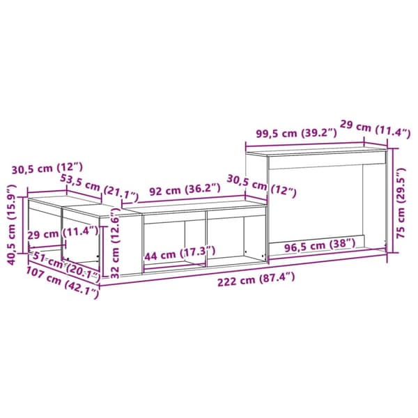 vidaXL sengebord med skrivebord 222x107x75 cm massivt fyrretræ
