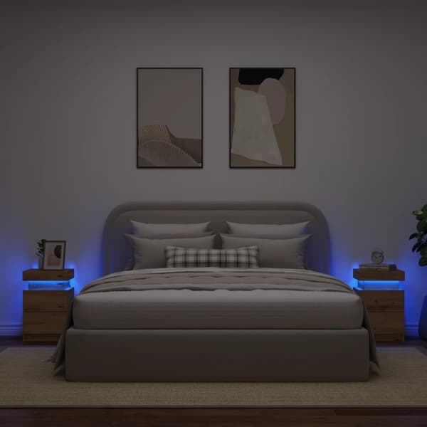 vidaXL Sängbord med LED 2 st ek 35x39x55 cm konstruerat trä