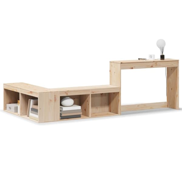vidaXL sengebord med skrivebord 232x122x75 cm massivt fyrretræ