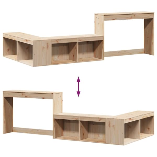 vidaXL sengebord med skrivebord 232x122x75 cm massivt fyrretræ