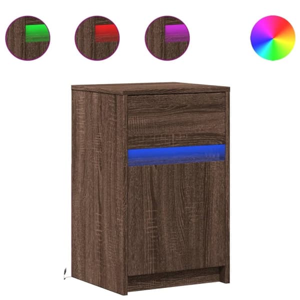 vidaXL Nattbord med LED 2 stk brun eik konstruert tre