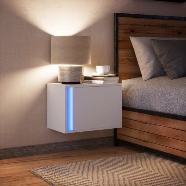 vidaXL Vegghengt nattbord med LED-lys hvit