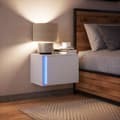 Miniatyrbilde 6 av 11: vidaXL Vegghengt nattbord med LED-lys hvit