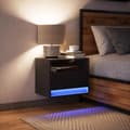 Miniatyrbilde 6 av 11: vidaXL Vegghengt nattbord med LED-lys svart