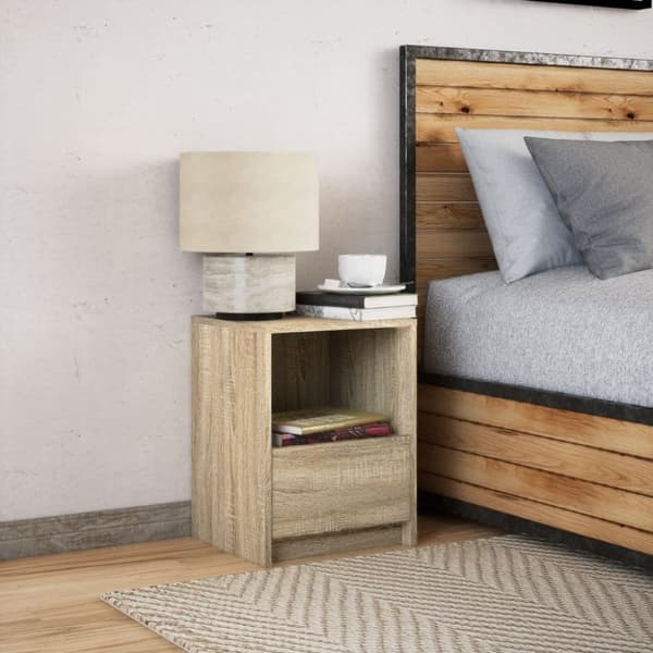 vidaXL Yöpöytä LED-valoilla Sonoma-tammi tekninen puu