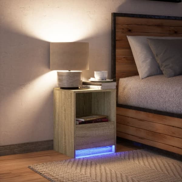 vidaXL Yöpöytä LED-valoilla Sonoma-tammi tekninen puu