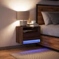 Miniatyrbillede 6 af 11: vidaXL væghængt sengebord med LED-lys brun egetræsfarve