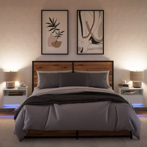 vidaXL Vegghengte nattbord med LED-lys 2 stk hvit