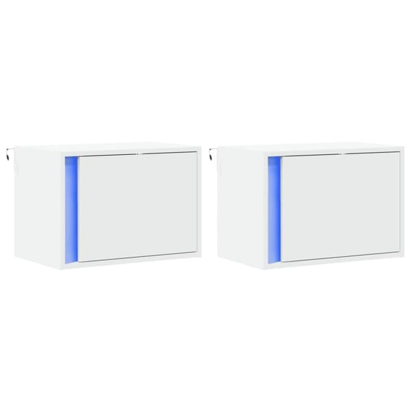 vidaXL Vegghengte nattbord med LED-lys 2 stk hvit