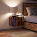 Miniatyrbilde 6 av 11: vidaXL Vegghengt nattbord med LED-lys røkt eik