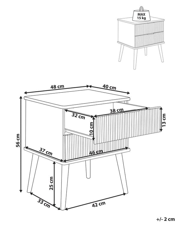 Sengebord i Lyst Tre Furu med 2 Oppbevaringsskuffer Skandinavisk Moderne Design Soverom